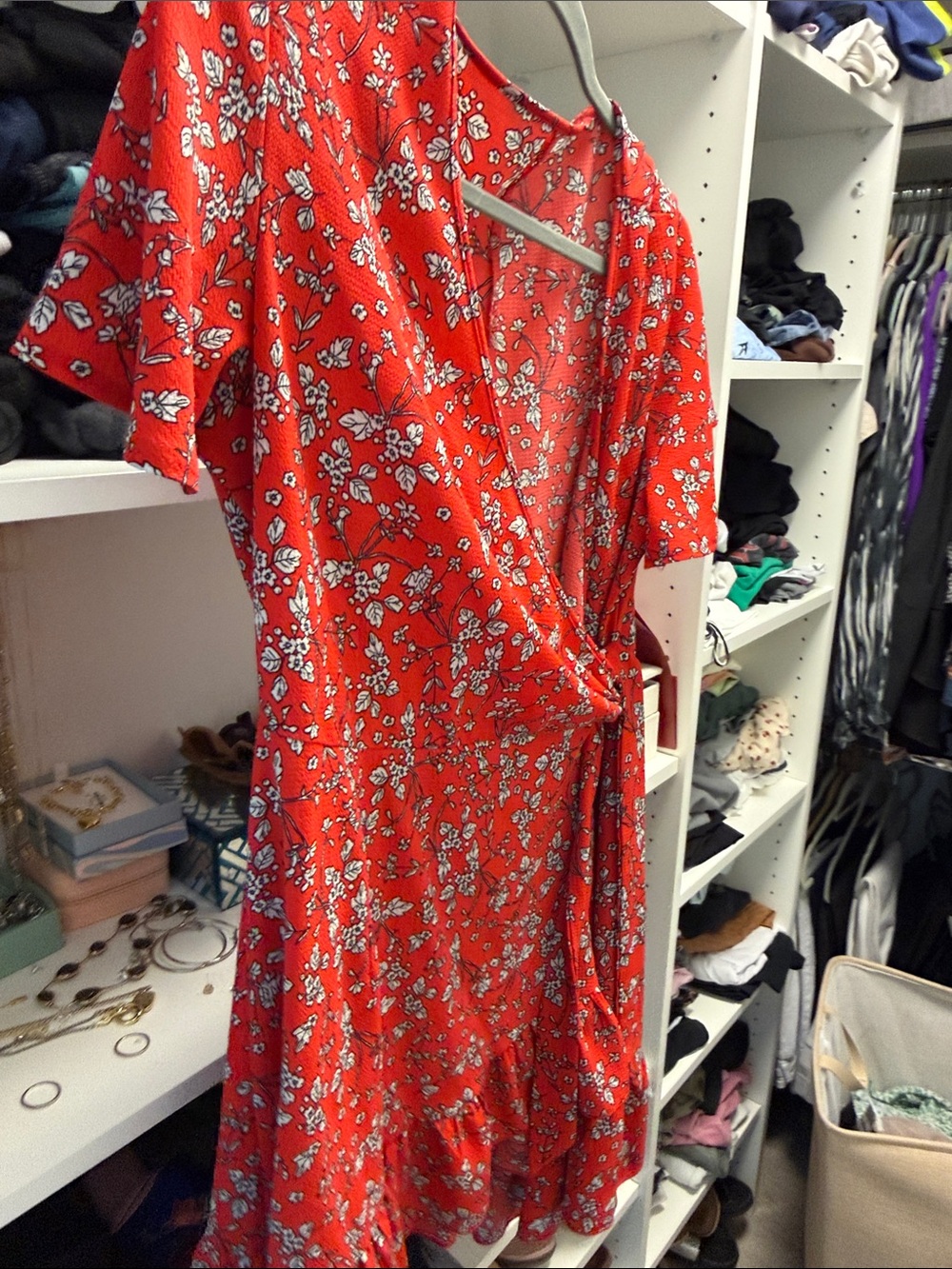 Red Floral Wrap Midi Dress - Women's